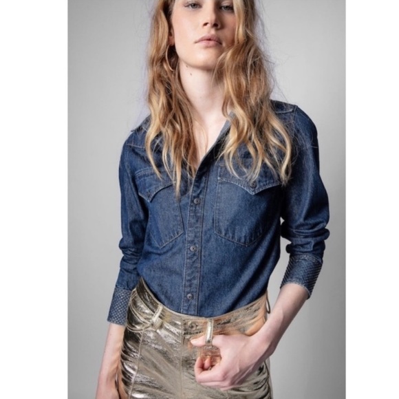 Zadig & Voltaire Thelma Eco Strass Button Down Denim Shirt. - Picture 1 of 9